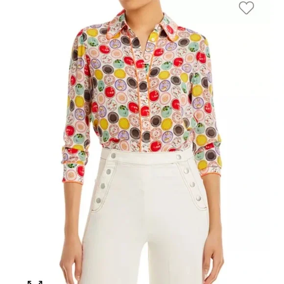 Alice + Olivia Willa “Dinner Party” Print Silk Blouse S - Picture 4 of 10